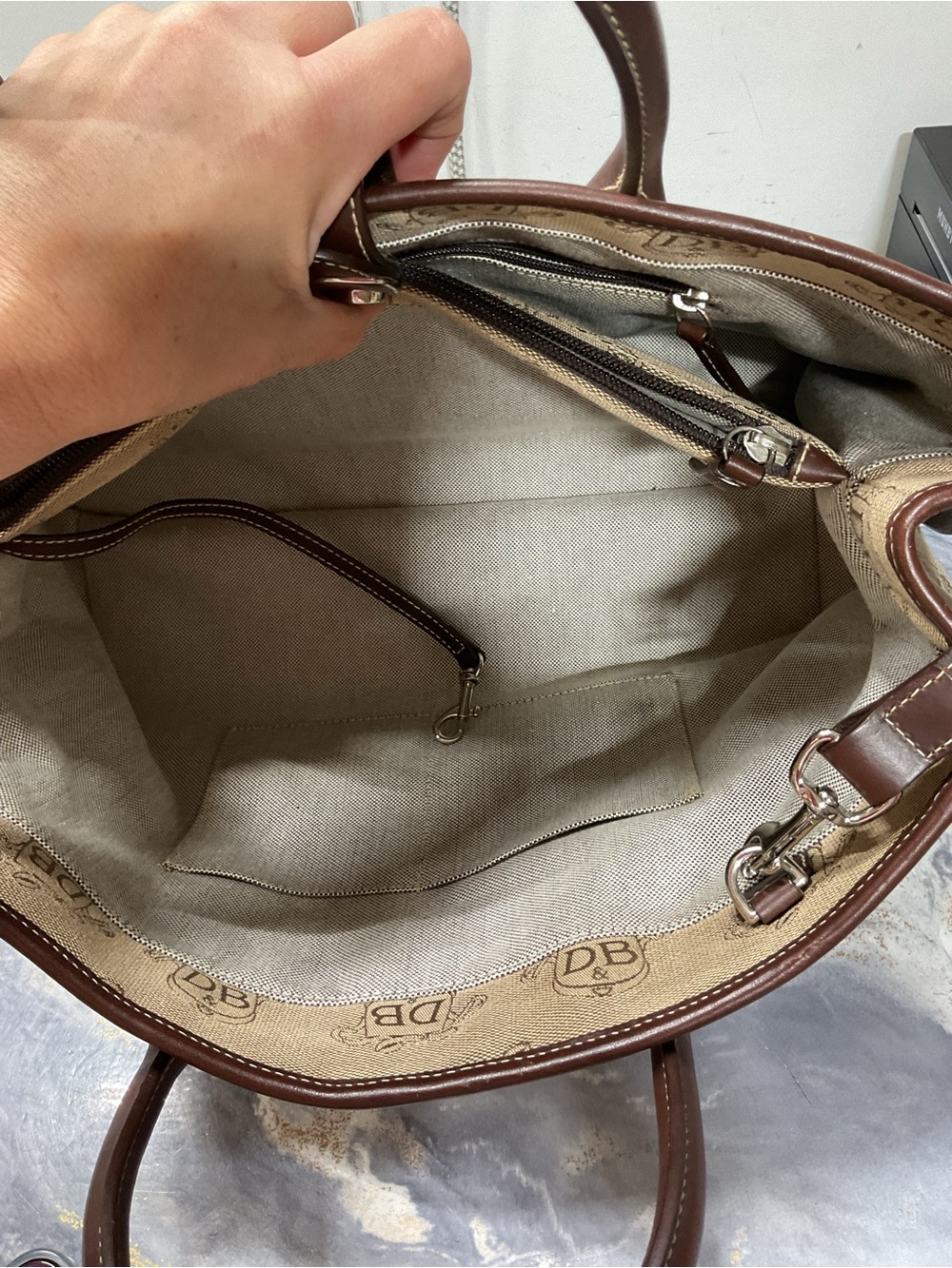 Dooney & Bourke Tan Canvas Logo Satchel with Brown Leather Trim - Picture 16 of 16